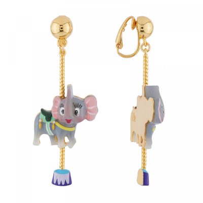 Boucles d'oreilles clip petit éléphant de carrousel