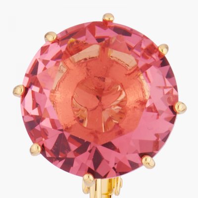 Boucles d'oreilles clip pierre ronde rose pêche la diamantine multicolore