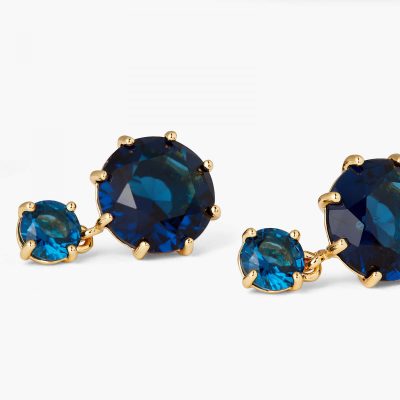 Boucles d'oreilles clips 2 pierres rondes La Diamantine Bleu Océan