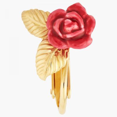 Boucles d'oreilles clips boutons de roses et feuilles dorées