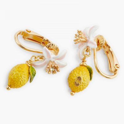 Boucles d'oreilles clips citron et fleur blanche