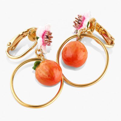 Boucles d'oreilles clips créoles abricot et fleur