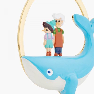 Boucles d'oreilles clips Gepetto et Pinocchio sur la baleine