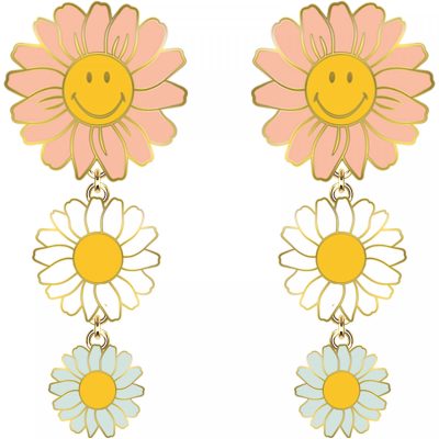 Boucles d'oreilles clips pendantes marguerites pastels Smiley®