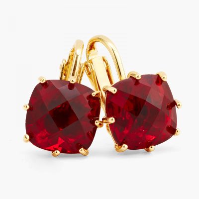 Boucles d'oreilles clips pierre carrée La Diamantine Rouge Grenat