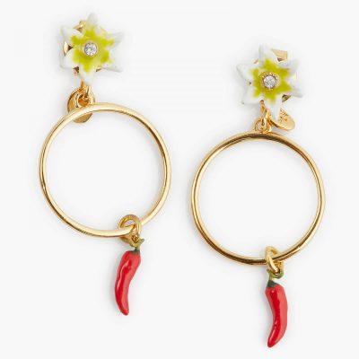 Boucles d'oreilles créoles piment rouge et fleur