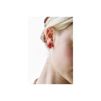 Boucles d'oreilles dormeuses pierre ronde rose pêche la diamantine multicolore