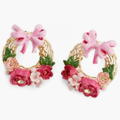 Boucles d'oreilles nœud et couronne de roses