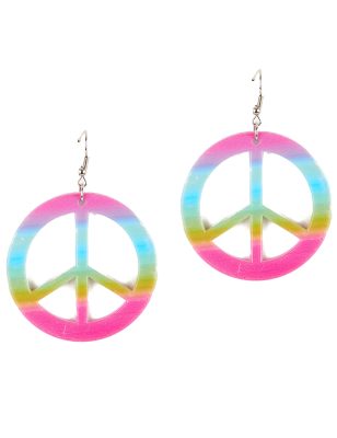 Boucles d'oreilles peace et love multicolores plastique adulte
