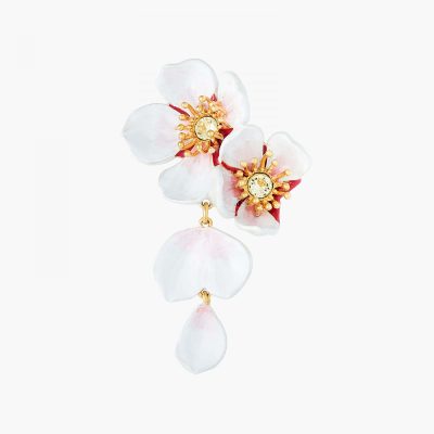 Boucles d'oreilles pendantes tiges fleurs blanches de cerisier