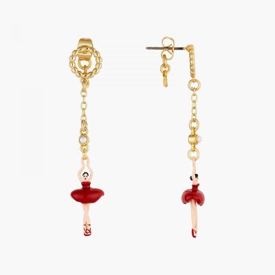 Boucles d'oreilles tiges anneau perlé et mini ballerine en tutu rouge