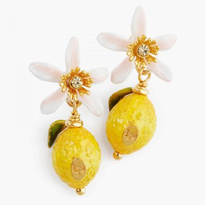Boucles d'oreilles tiges citron et fleur blanche
