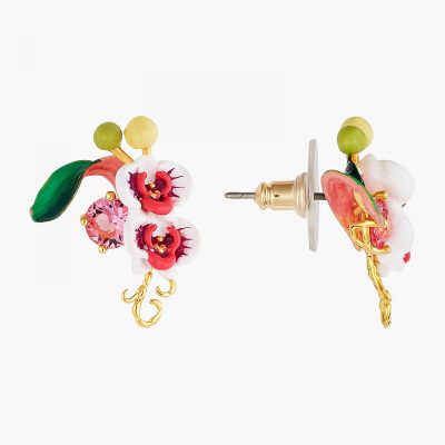 Boucles d'oreilles tiges orchidée papillon et pierre rose