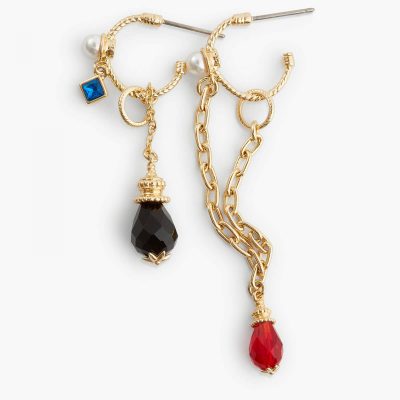 Boucles d'oreilles tiges pendantes perle rouge et noir