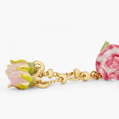 Boucles d'oreilles tiges pendantes rose et boutons de roses
