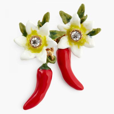 Boucles d'oreilles tiges piment rouge et fleur
