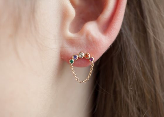 Boucles d'oreilles multicolores chainette plaqué or - Pour Femme - Bijoux Elise et moi