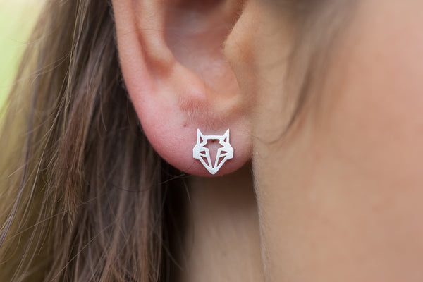 Boucles d'oreilles tête de renard origami argenté - Pour Femme - Bijoux Elise et moi