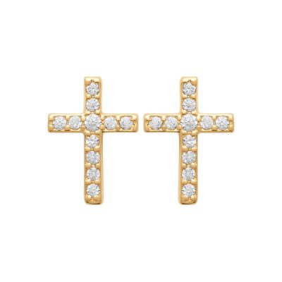Boucles d'oreilles puces croix serties de zircons plaqué or - Pour Femme - Bijoux Elise et moi