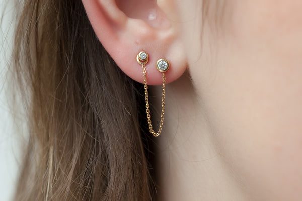 Boucle d'oreille double trous&chaîne plaqué or - Pour Femme - Bijoux Elise et moi