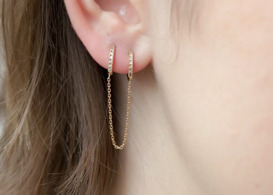 Boucle d'oreille double créoles&chaîne plaqué or - Pour Femme - Bijoux Elise et moi