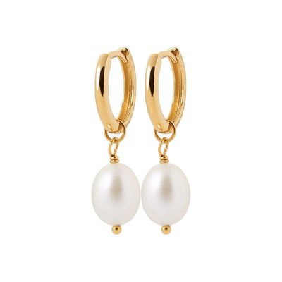 Boucles d'oreilles créoles perles de culture plaqué or 18 Carats - Pour Femme - Bijoux Elise et moi