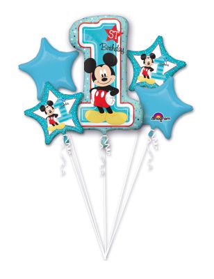 Bouquet de 5 ballons aluminium 1er anniversaire Mickey