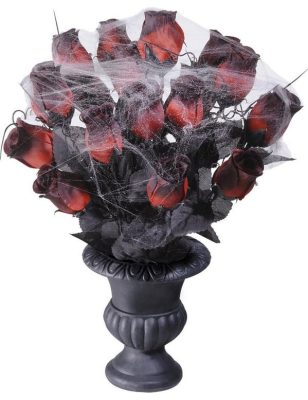 Bouquet roses rouges toile d'araignée 35 cm Halloween