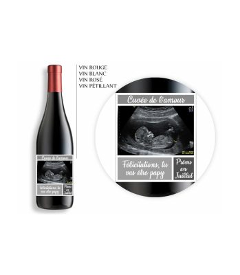 Bouteille de vin personnalisable avec échographie - Annonce de grossesse