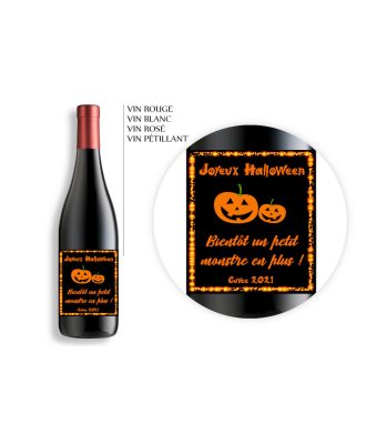 Bouteille de vin personnalisable pour une annonce originale à Halloween modèle noir