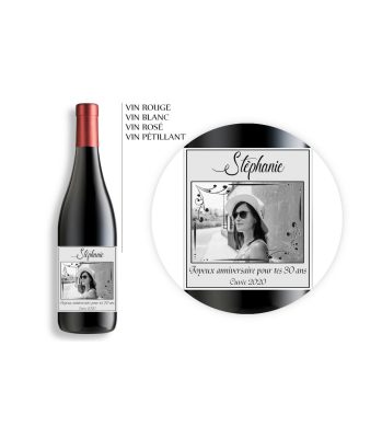 Bouteille de vin personnalisable avec photo cuvée anniversaire noir et blanc