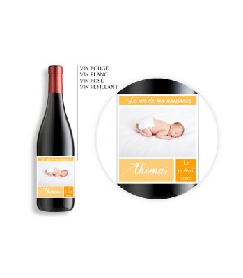 Bouteille de vin naissance personnalisable avec photo