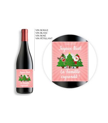Bouteille de vin personnalisable - Modèle Noël rouge