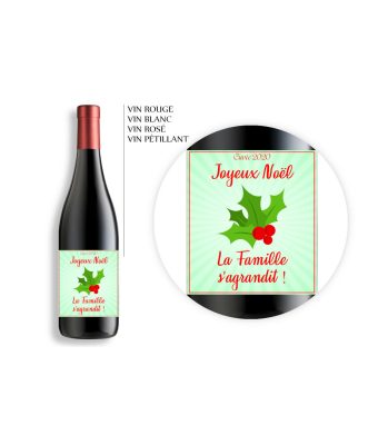 Bouteille de vin personnalisable - Modèle Noël vert