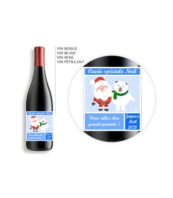 Bouteille de vin personnalisée Père-Noël et ours