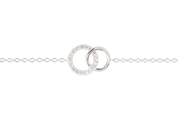 Bracelet chaîne 2 ronds entrelacés en argent serti de zircons - Pour Femme - Bijoux Elise et moi