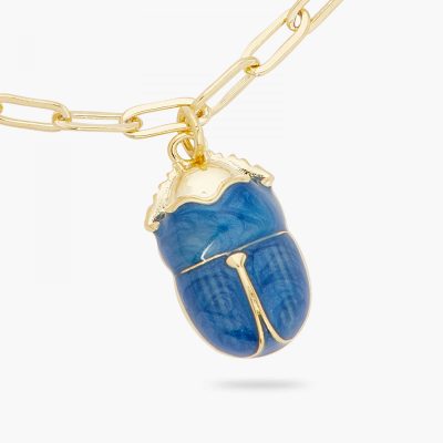 Bracelet chaîne maille rectangle et scarabée bleu