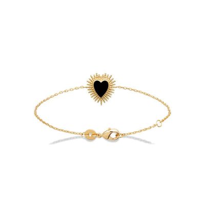 Bracelet coeur ex-voto noir plaqué or - Pour Femme - Bijoux Elise et moi
