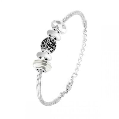 Bracelet de charms perles blancs et acier SoCharm