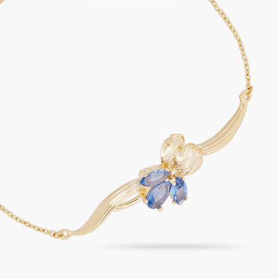 Bracelet fin iris doré et cristal bleu