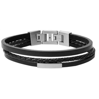 Bracelet Fossil JF03322040 - VINTAGE CASUAL Cuir Noir Homme