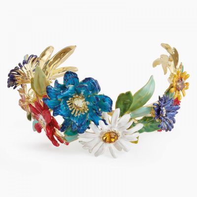 Bracelet jonc bouquet de fleurs de prairie multicolore