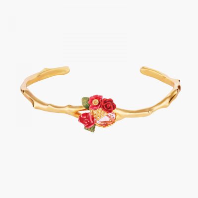 Bracelet jonc bouquet de roses sur treillis