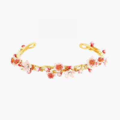 Bracelet jonc fleurs roses de cerisier du japon et branche dorée