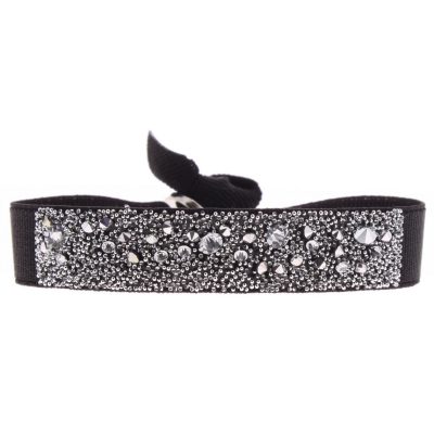 Bracelet Les Interchangeables A36458 - Bracelet Tissu Noir Cristaux de haute qualité Femme