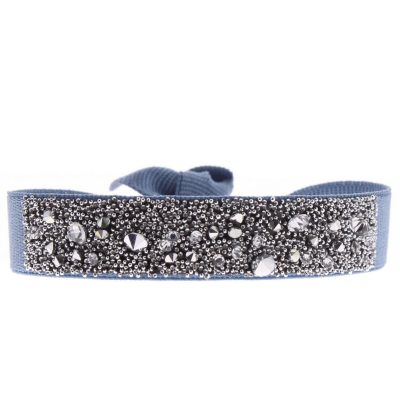 Bracelet Les Interchangeables A36478 - Bracelet Tissu Bleu Cristaux de haute qualité Femme