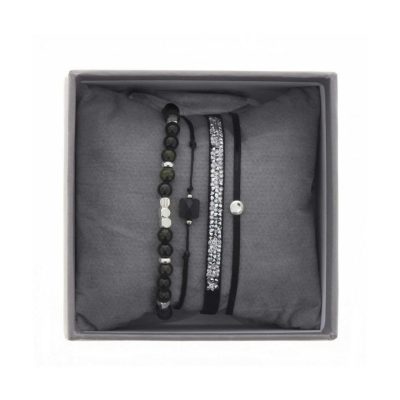 Bracelet Les Interchangeables A38624 - Bracelet Tissu Noir Cristaux de haute qualité Femme