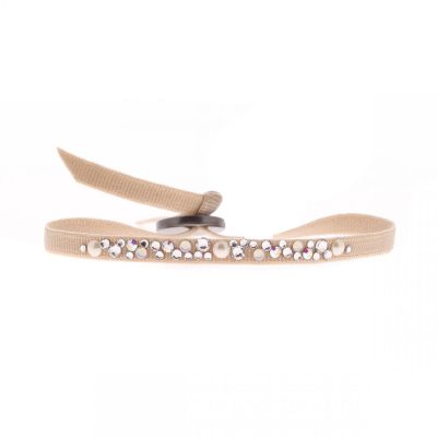 Bracelet Les Interchangeables A38386 - Bracelet Tissu Beige Cristaux de haute qualité Femme