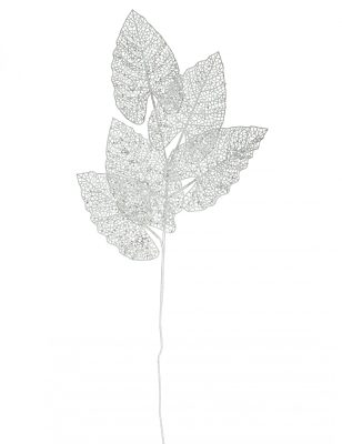 Branche décorative 5 feuilles blanche 80 cm
