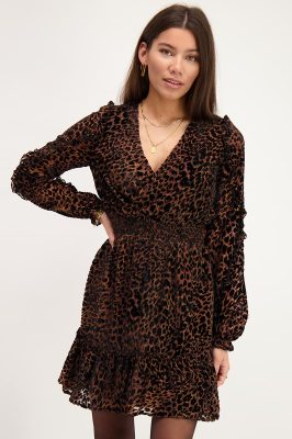 Robe marron en velours avec imprimé léopard | My Jewellery